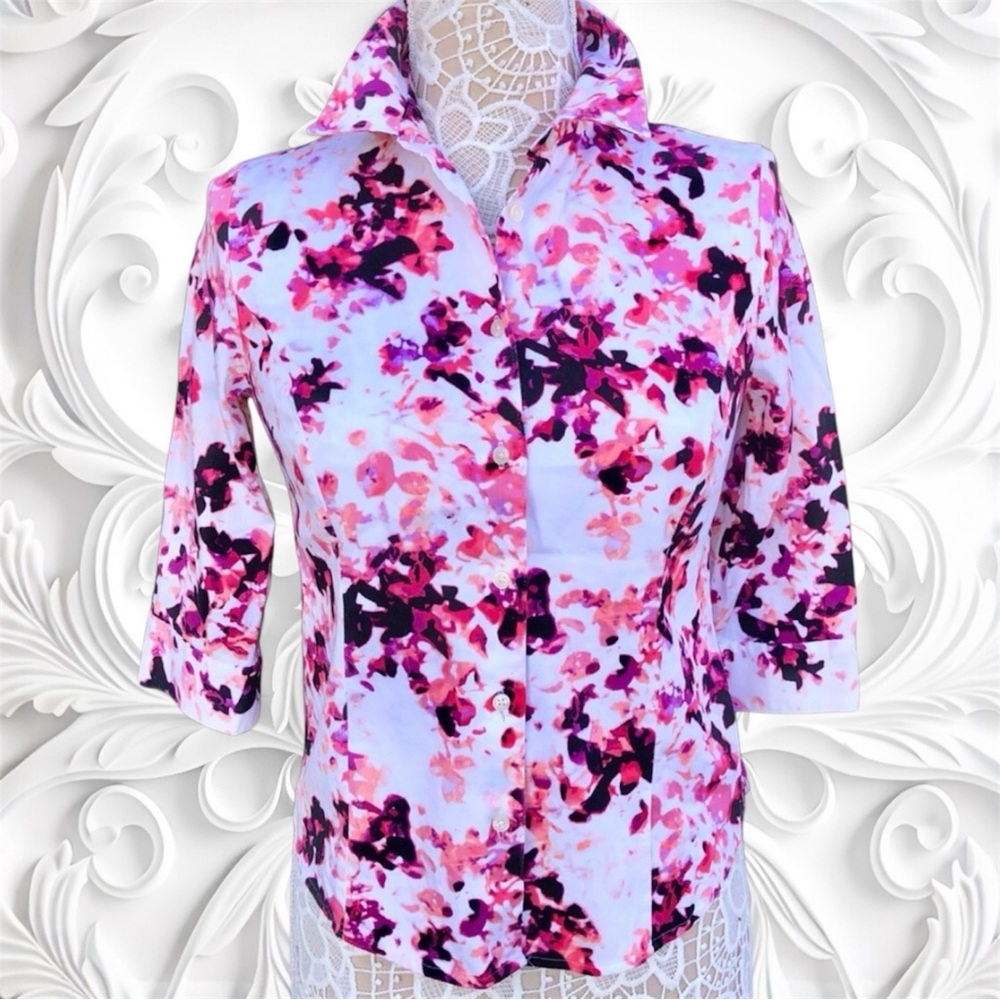 Apt. 9 Pink & Purple Button Down Floral Blouse